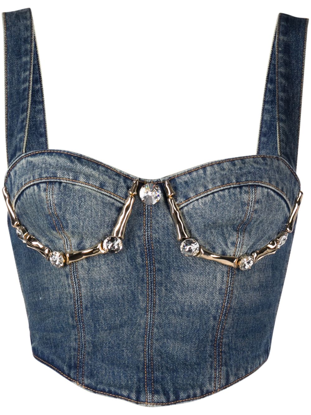 Claw Cup crystal-embellished denim bustier - Blue
