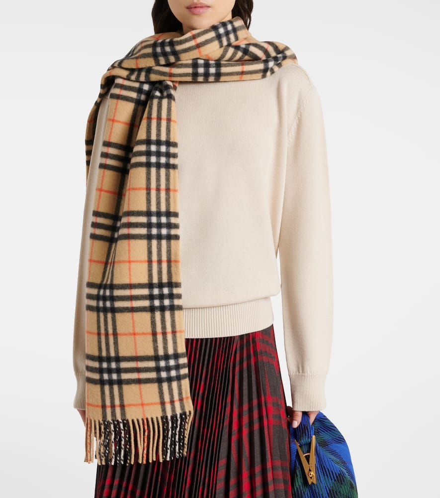Check cashmere hooded scarf