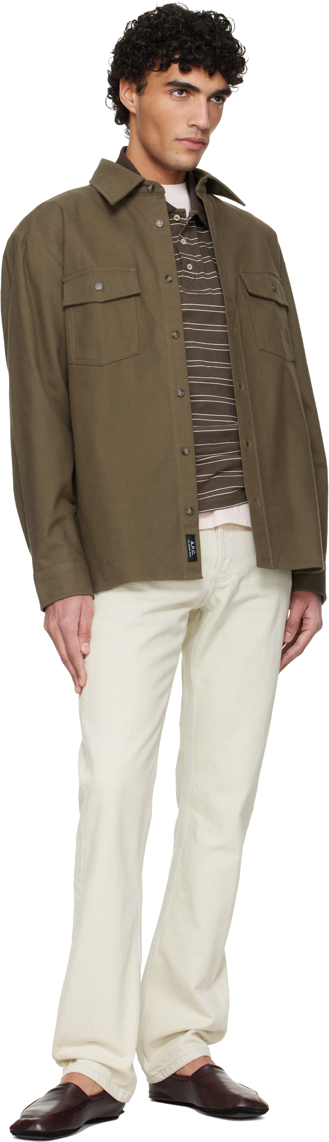 Khaki Solid-Color Cotton Overshirt