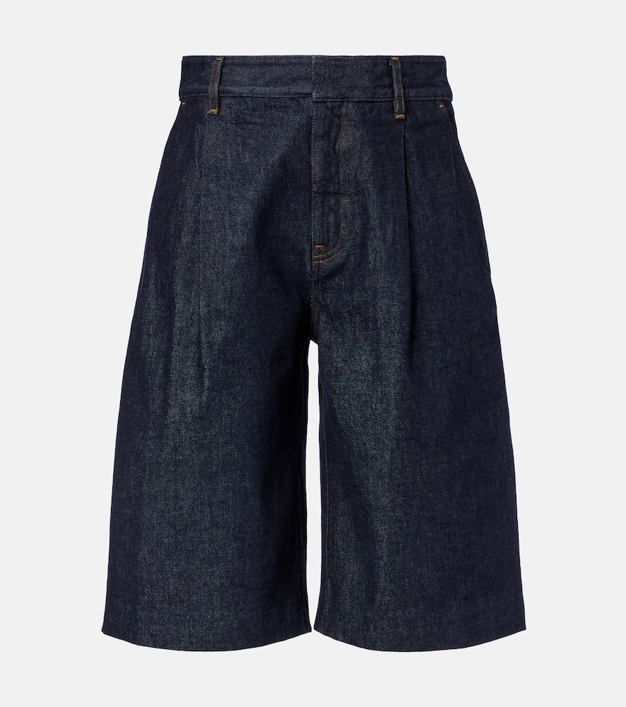 Tailored low-rise denim wide-leg shorts