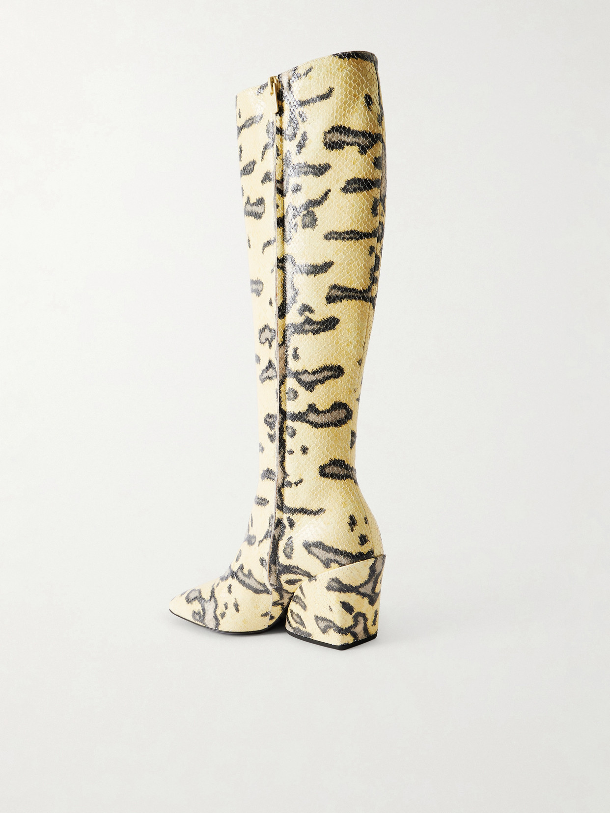 Slant Snake-effect Leather Knee Boots - Animal print