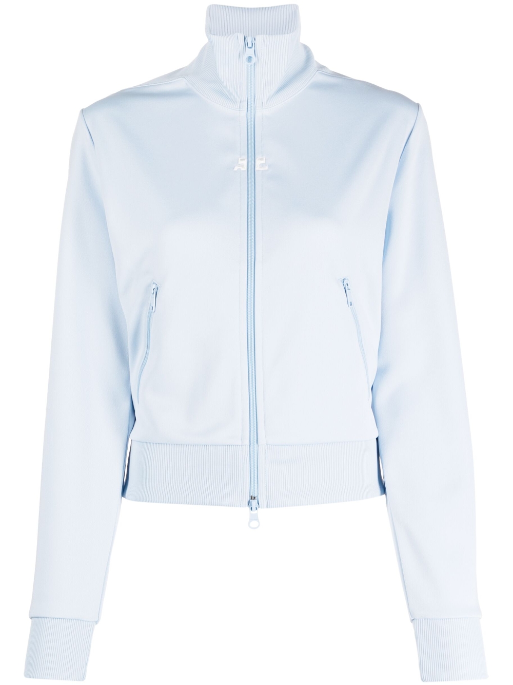 Stand-up-collar zip-up sweater - Blue