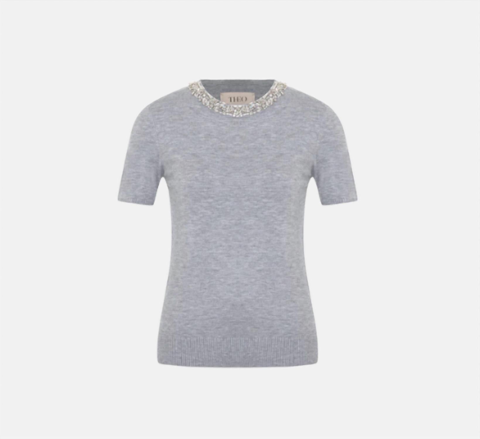 Women's Jewel Neck Sweater Tee In Heather Grey