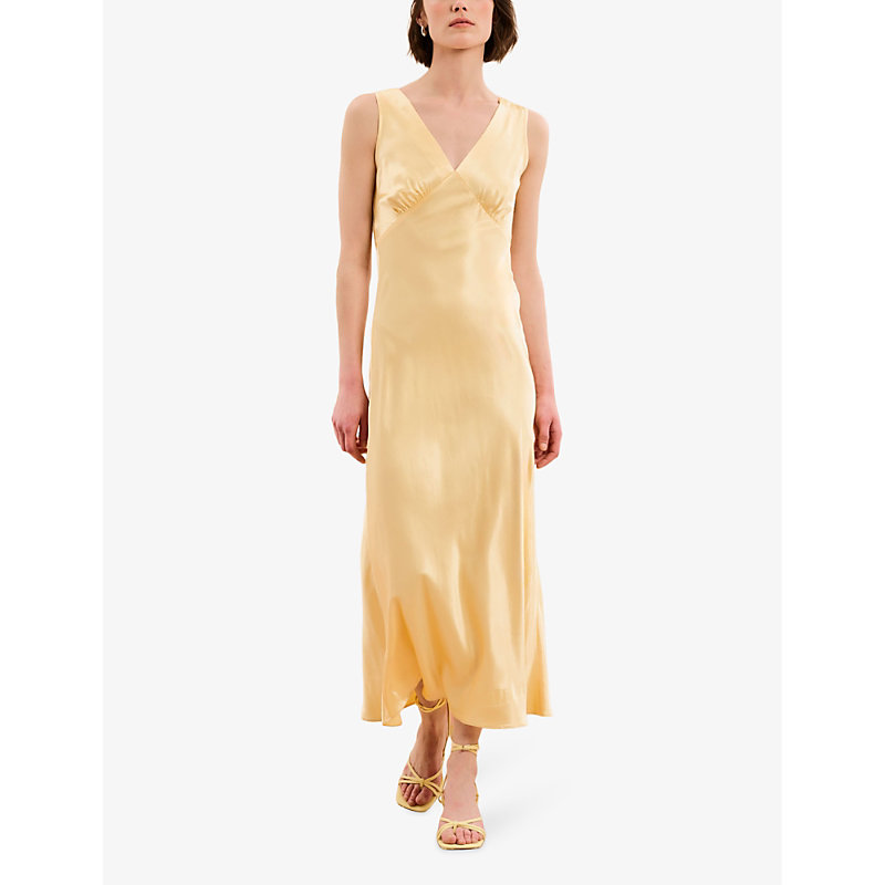 Womens Yellow Iris V-neck Sleeveless Woven Maxi Dress