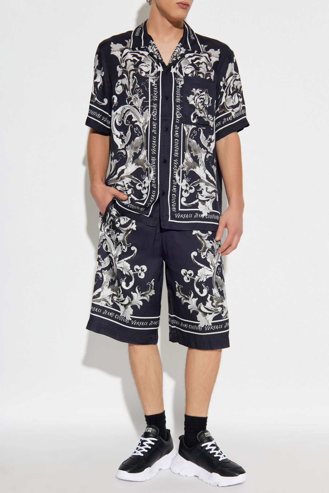 Shorts With "barocco" Print, Men's, Black