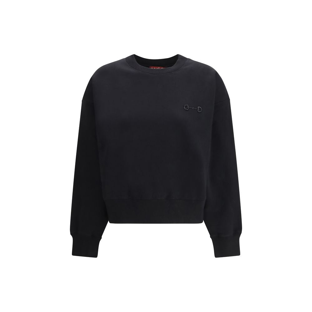 Beaded Horsebit-Embroidered Cotton Sweatshirt — Black