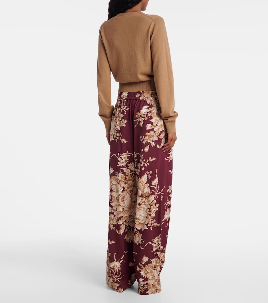Floral silk-blend wide-leg pants