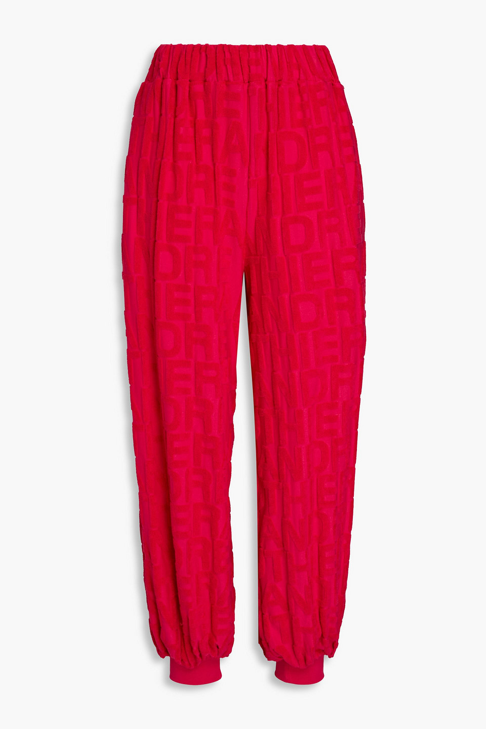 Cotton-blend terry jacquard track pants