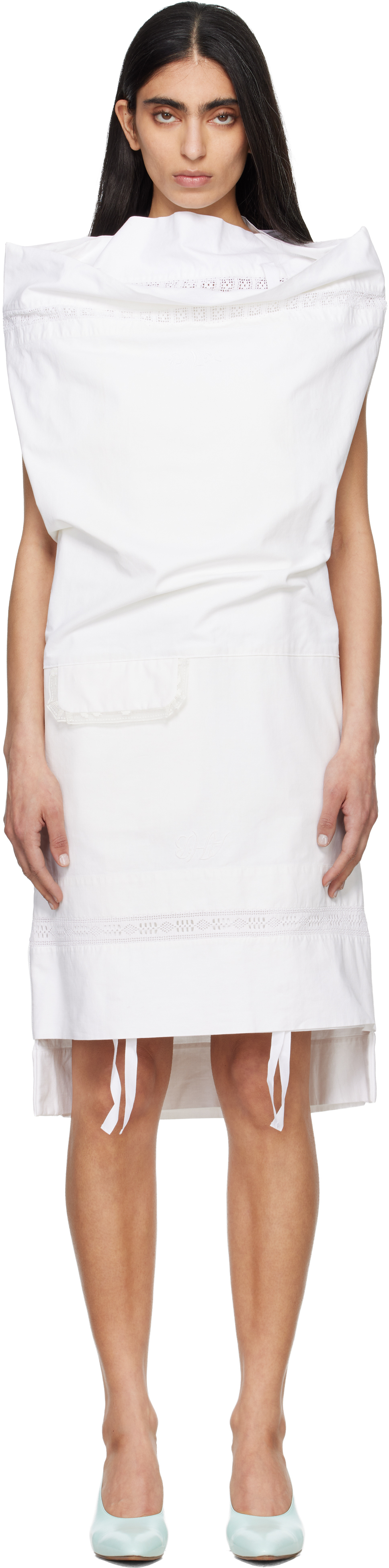 White Open Pillow Case Midi Dress