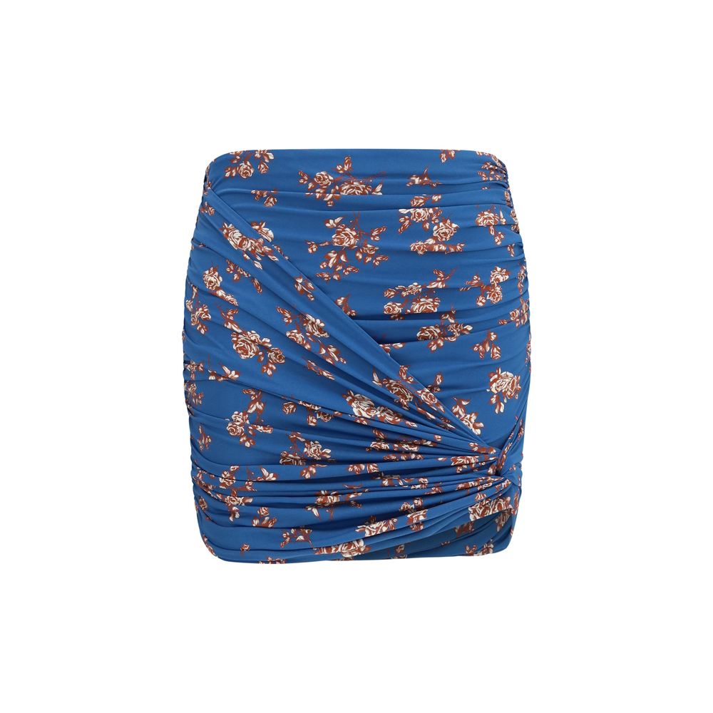 Floral-Print Draped Mini Skirt — Blue