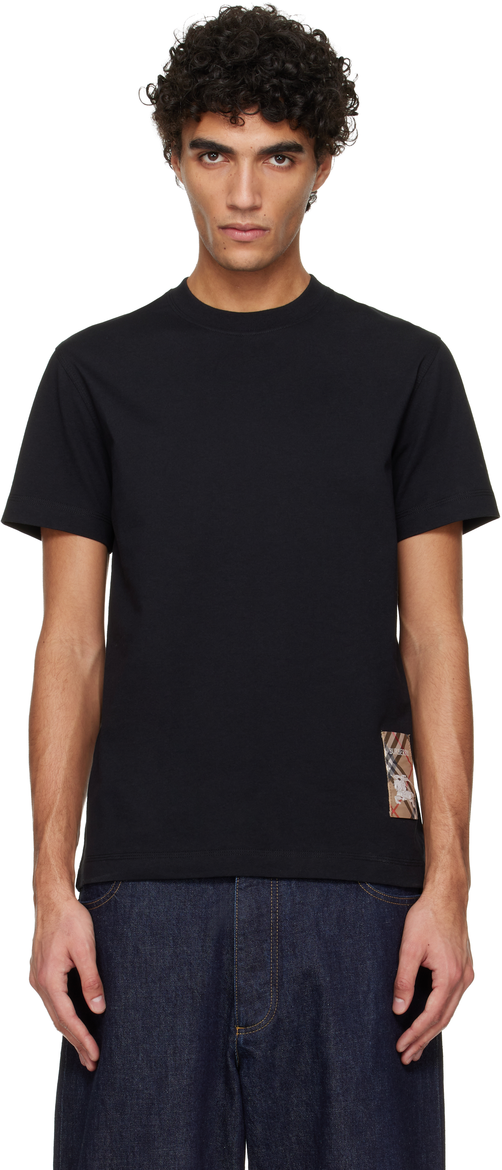 Black Check Label Cotton T-shirt