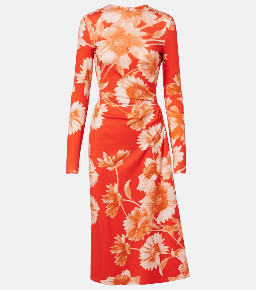 Floral draped ponte jersey midi dress