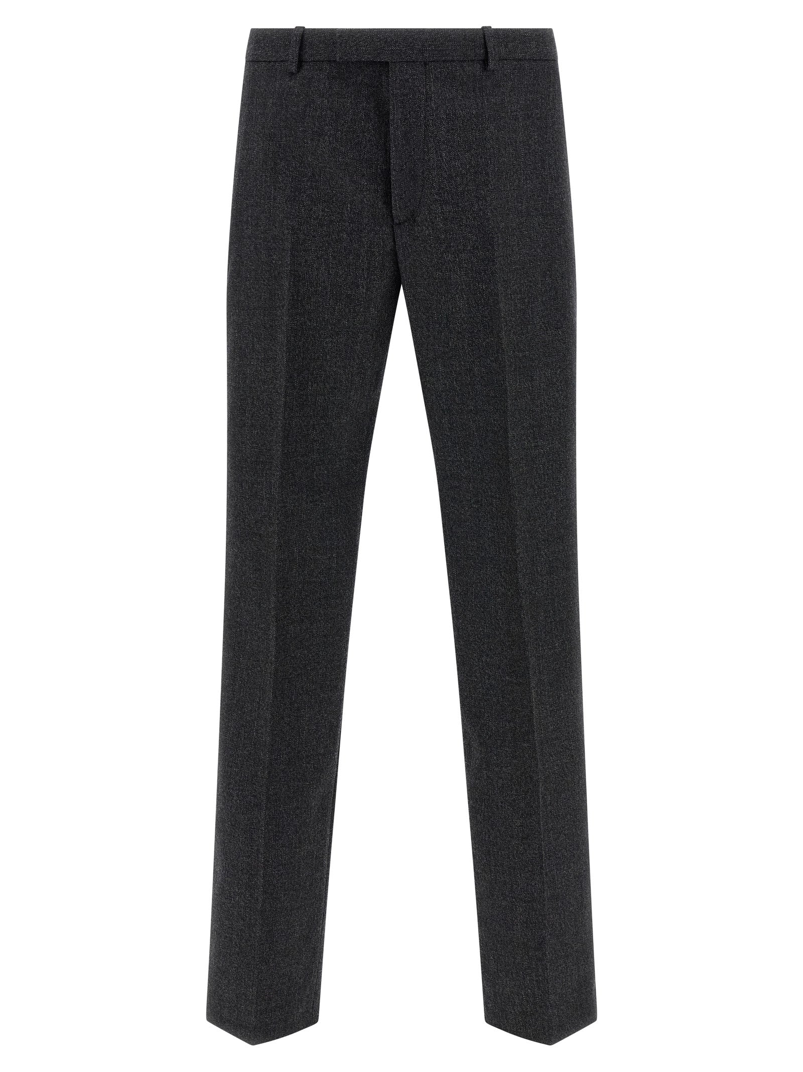 Wool Mouliné Tailored Trousers — Gray