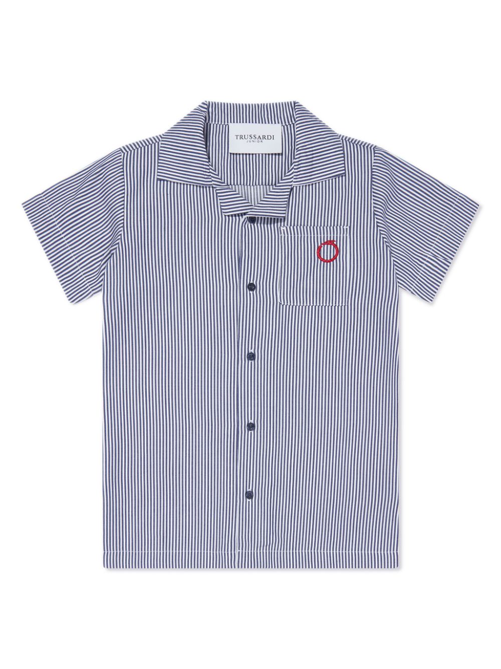 Logo-embroidery striped cotton shirt - Blue