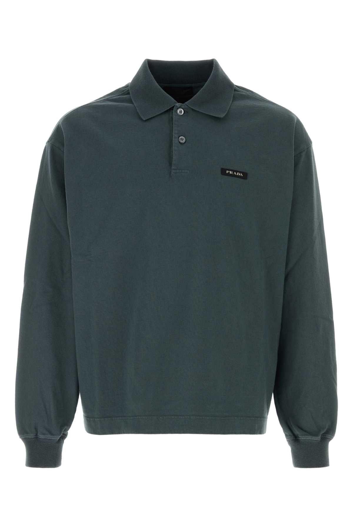 Long-Sleeve Cotton Polo Shirt — Green