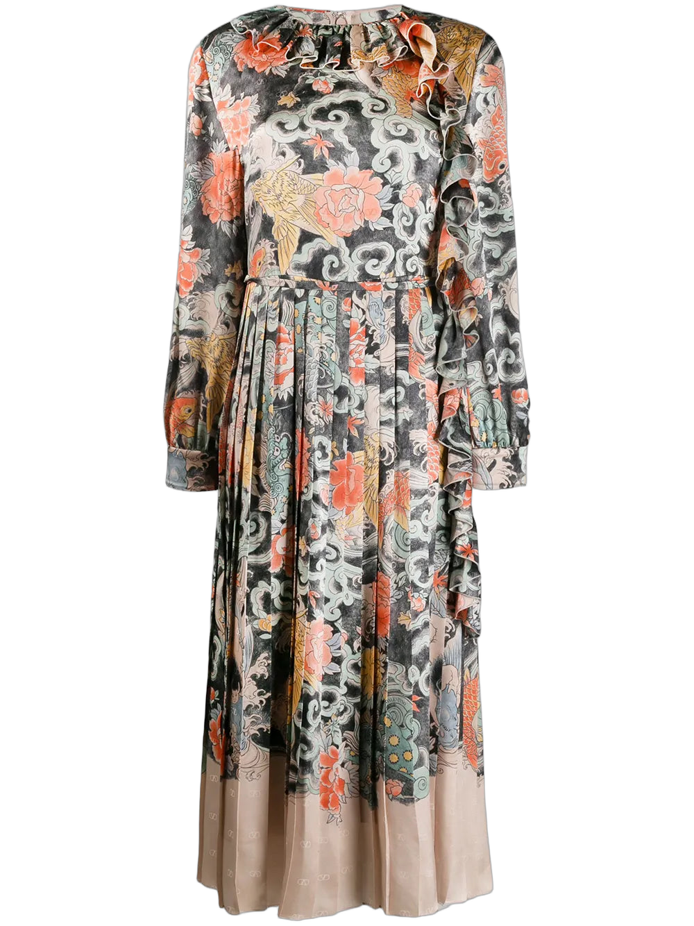 Oriental Print Satin Dress — Gray