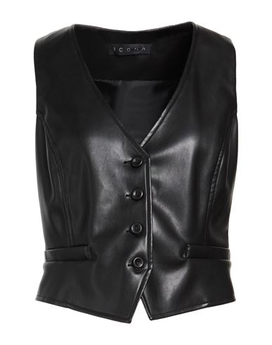 Woman Tailored Vest Black Size 10 Polyurethane, Polyester