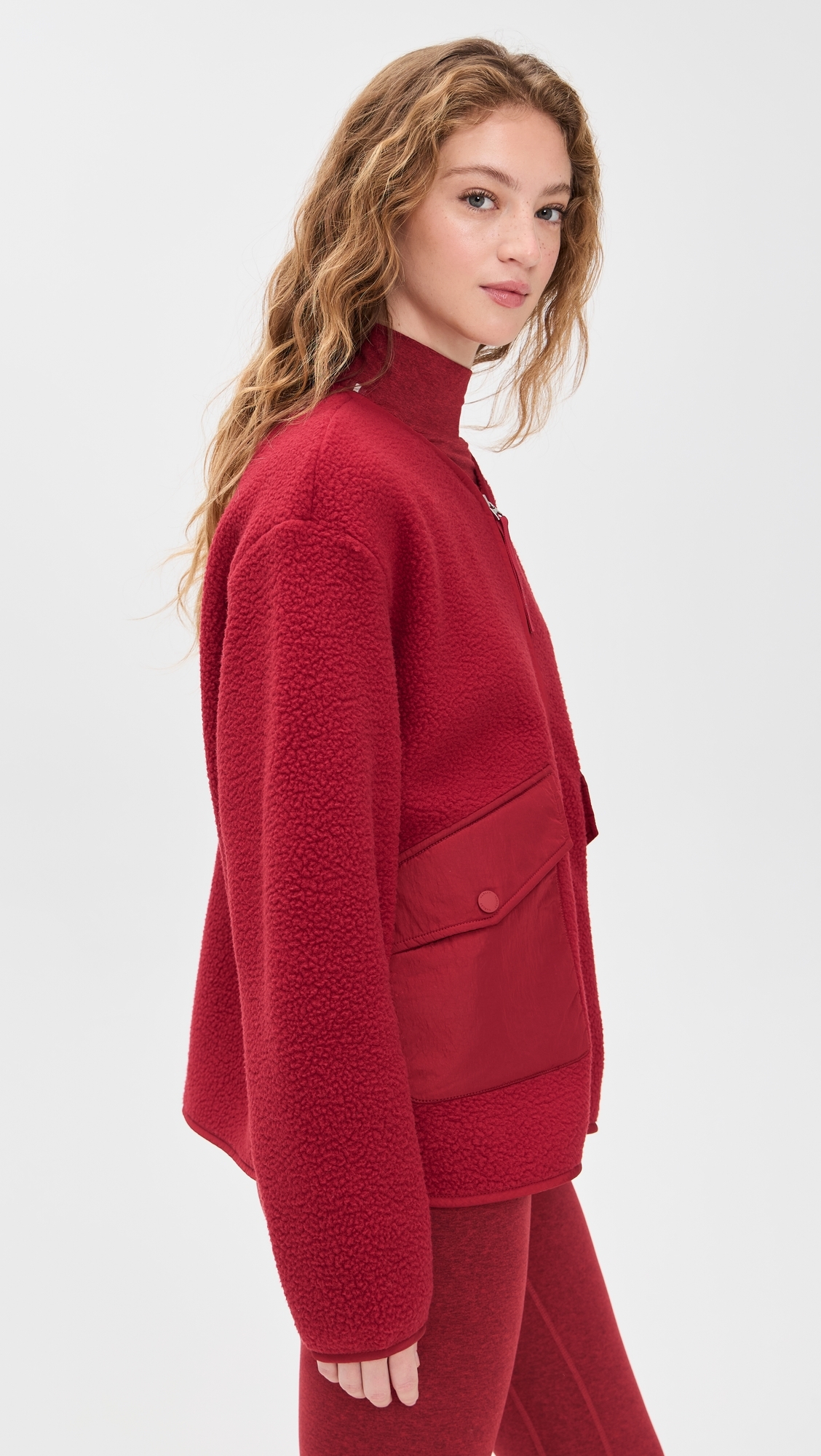 Marina Collarless Fleece Jacket Red Dahlia