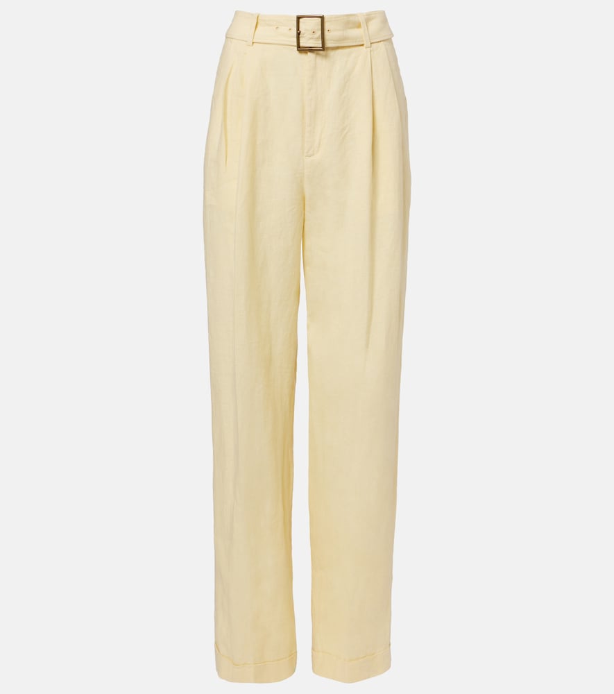 Belted linen straight pants