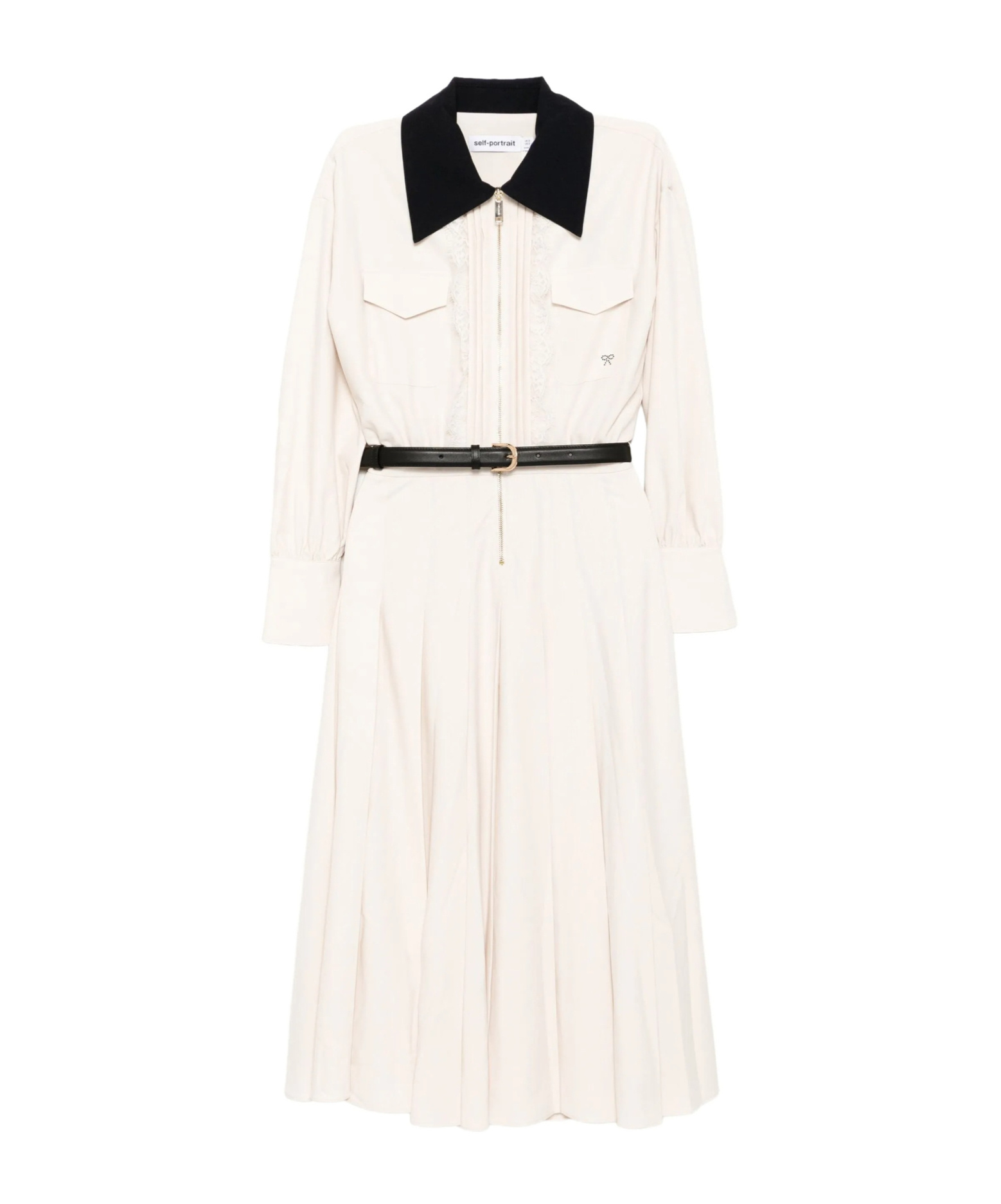 Cream Twill Contrast Collar Midi Dress