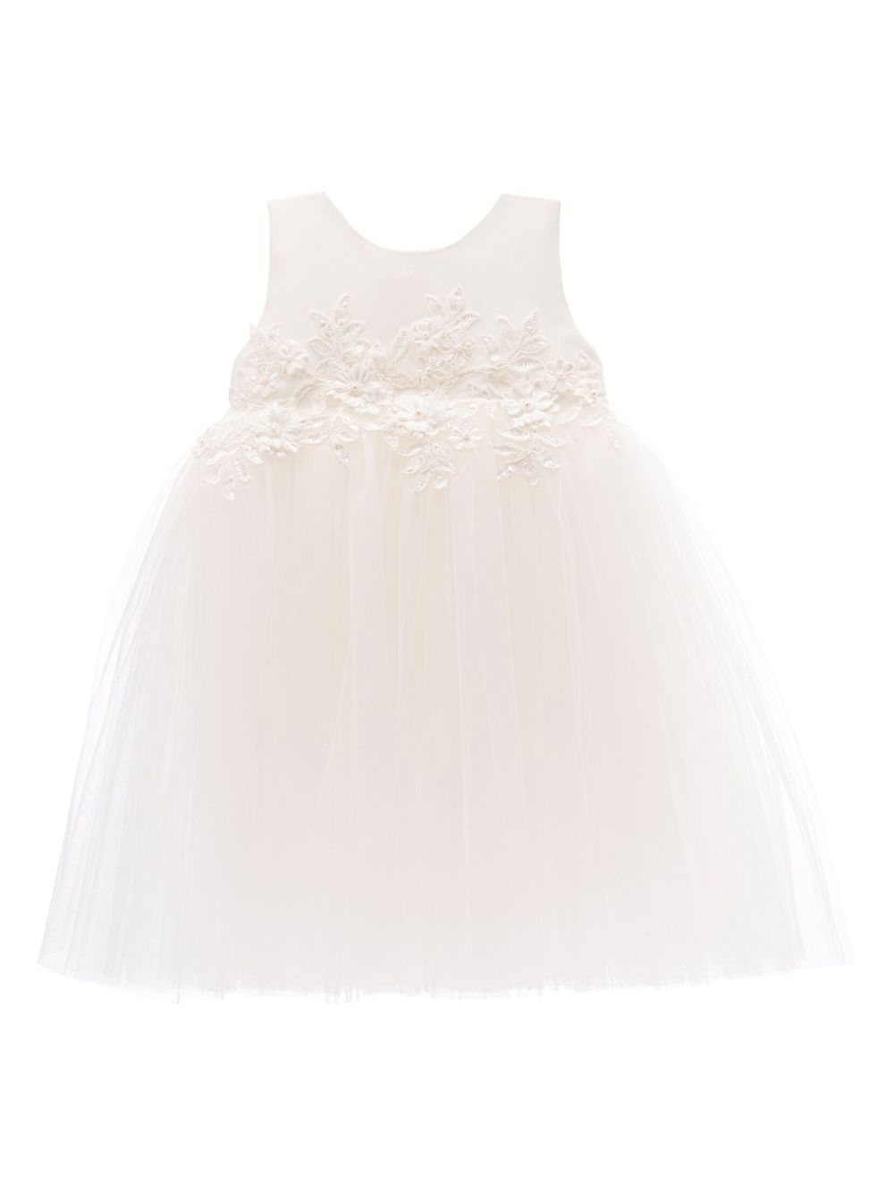 Floral-appliqué tulle dress - White