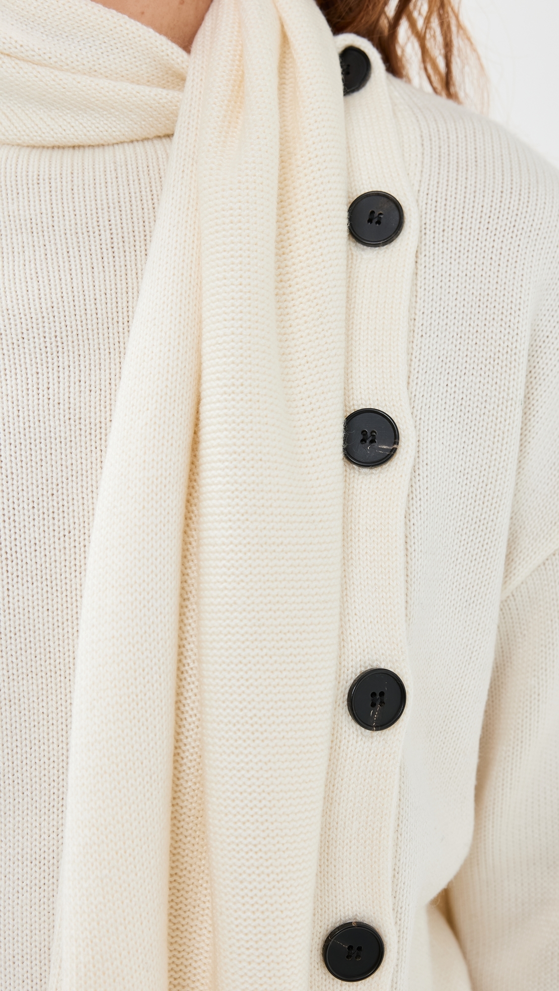 Neck Scarf Asymmetric Button Sweater Ivory