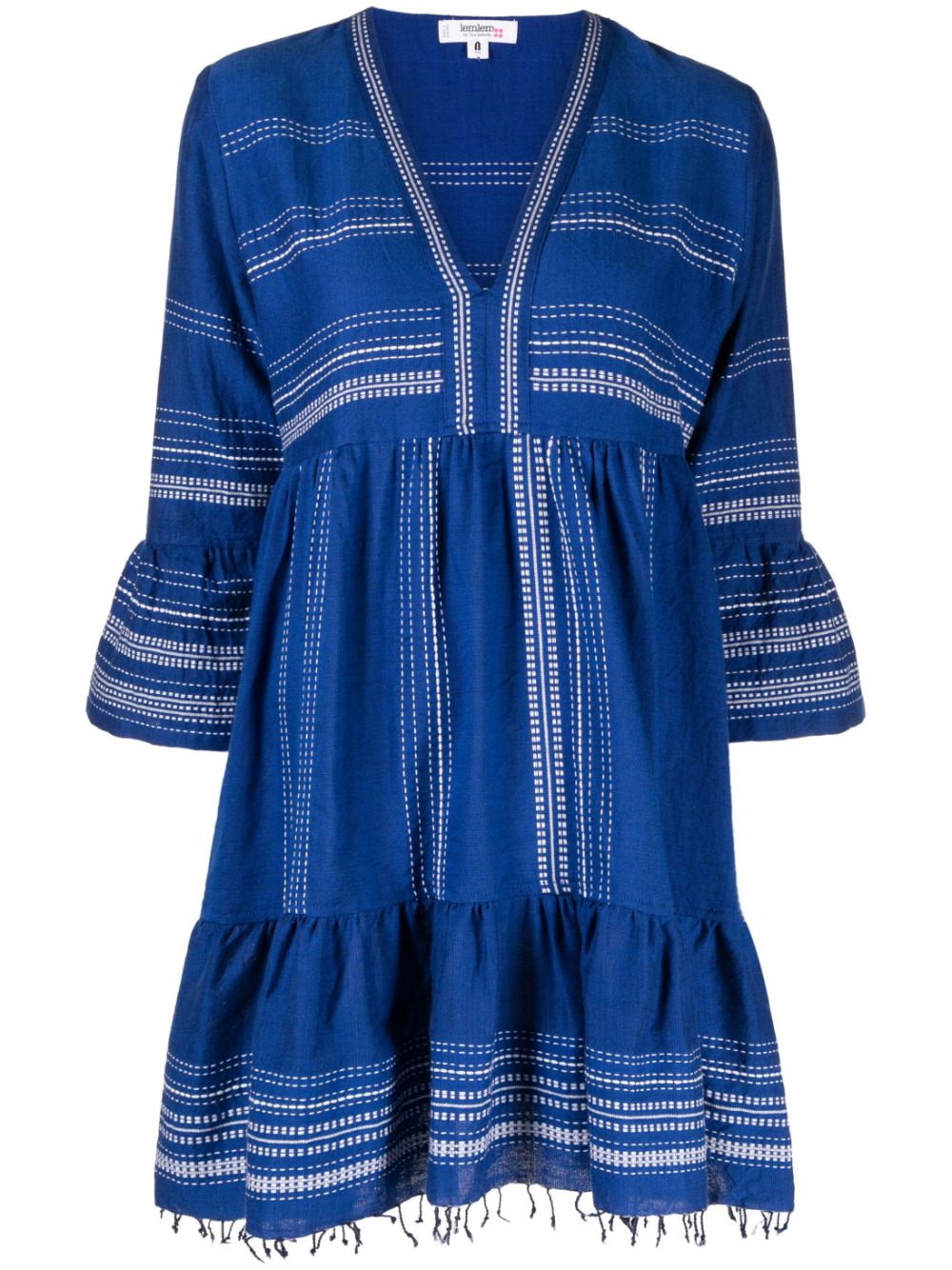 Frayed-hem cotton dress - Blue
