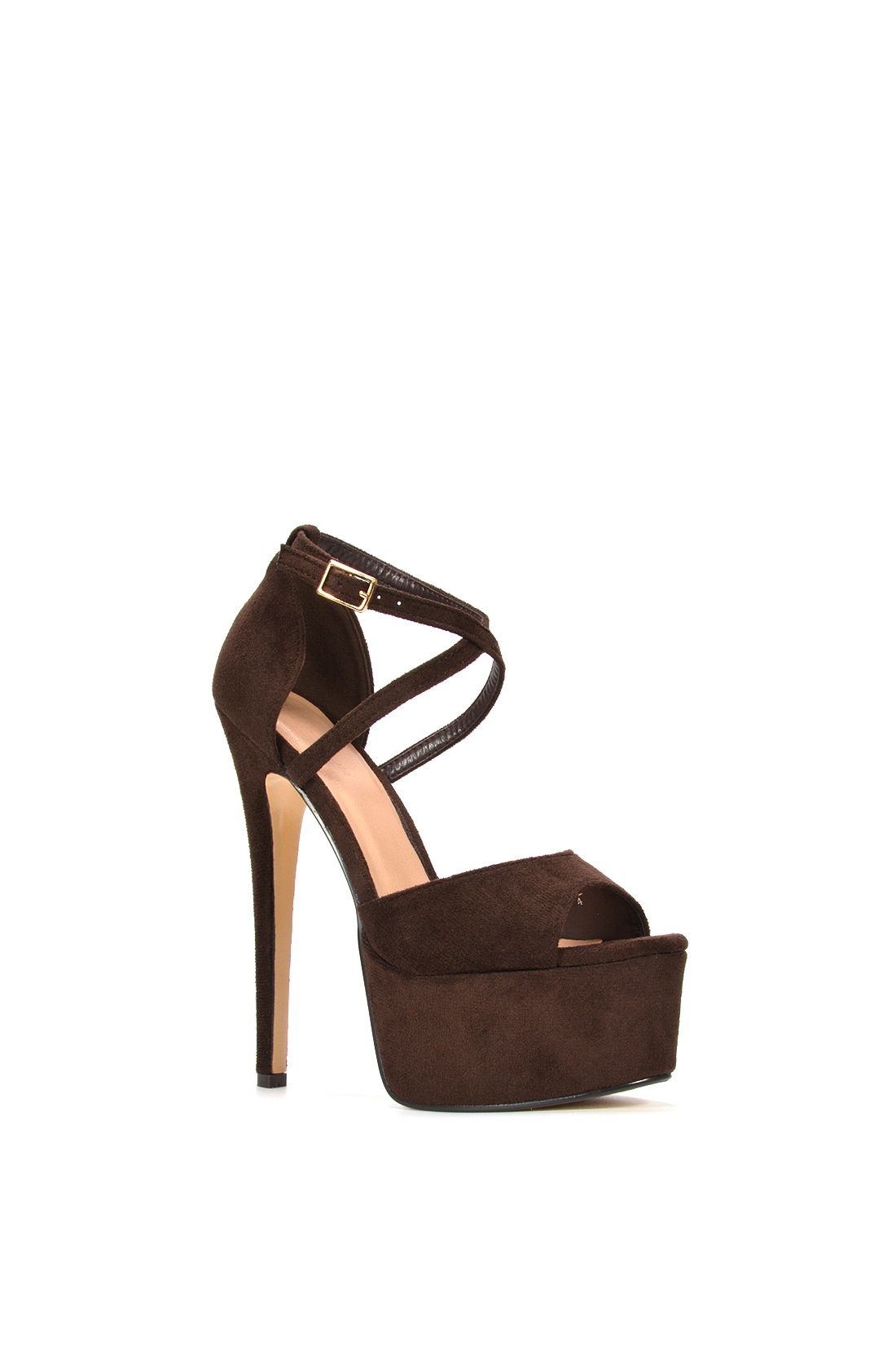 XY London Women's 'Suzanna' Strappy High Platform Heels w/ Peep Toe in Brown