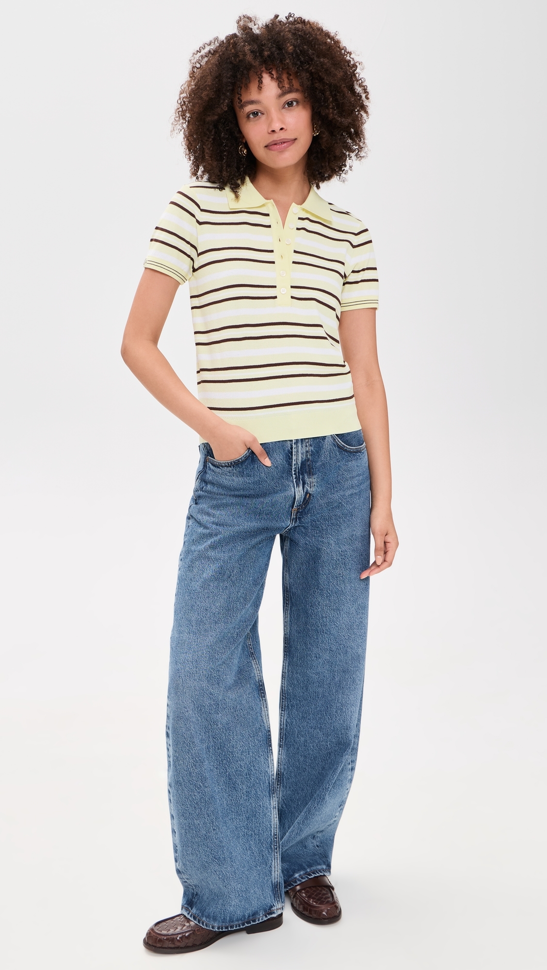 Madison Short Sleeve Polo Pastel Yellow/White/Espresso