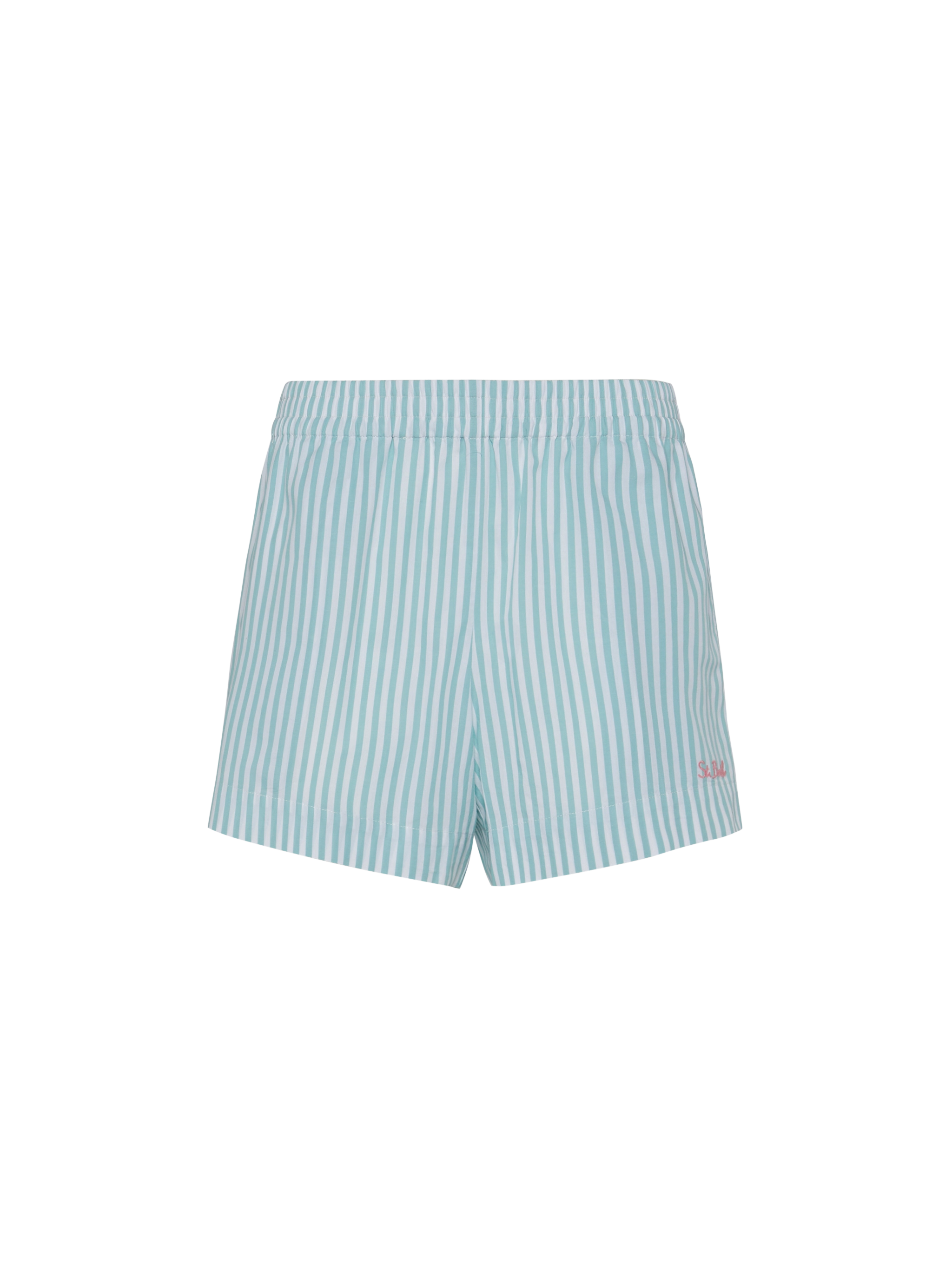 Meave Cotton Poplin Pull Up Shorts With Striped Print Green Pant - Women
