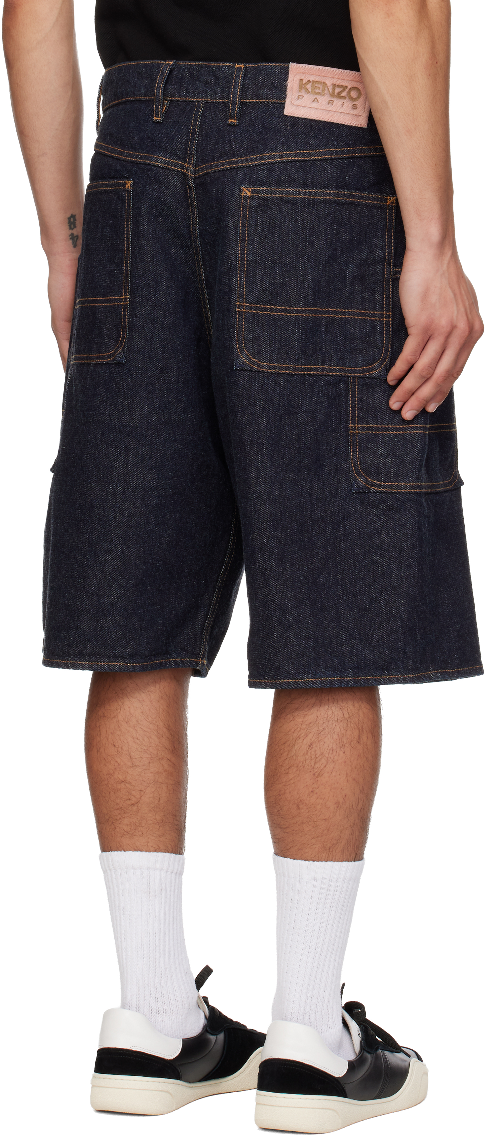 Navy Paris Cargo Monkey Fit Denim Shorts