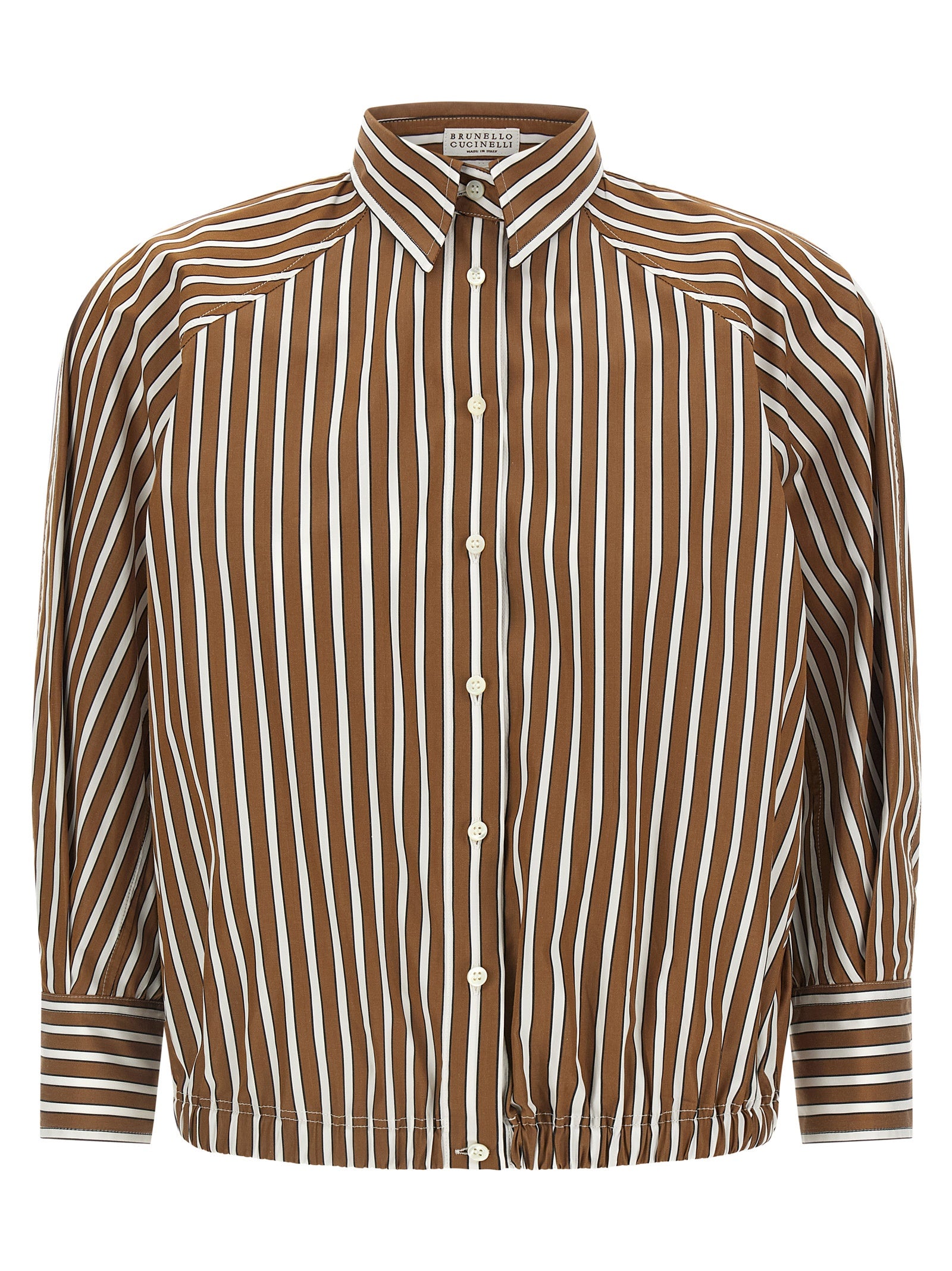 Striped Cotton Poplin Shirt — Brown