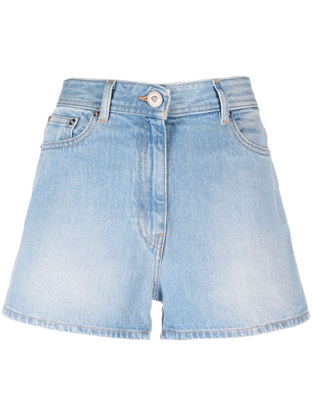 Butterflies high-waisted denim shorts - Blue