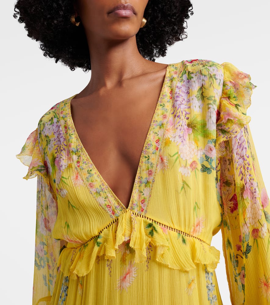 Printed ruffled silk chiffon midi dress