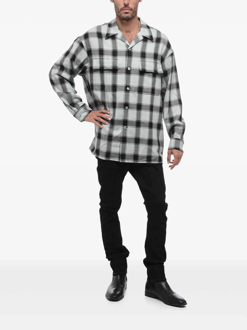 Tartan-check bowling shirt - Blue