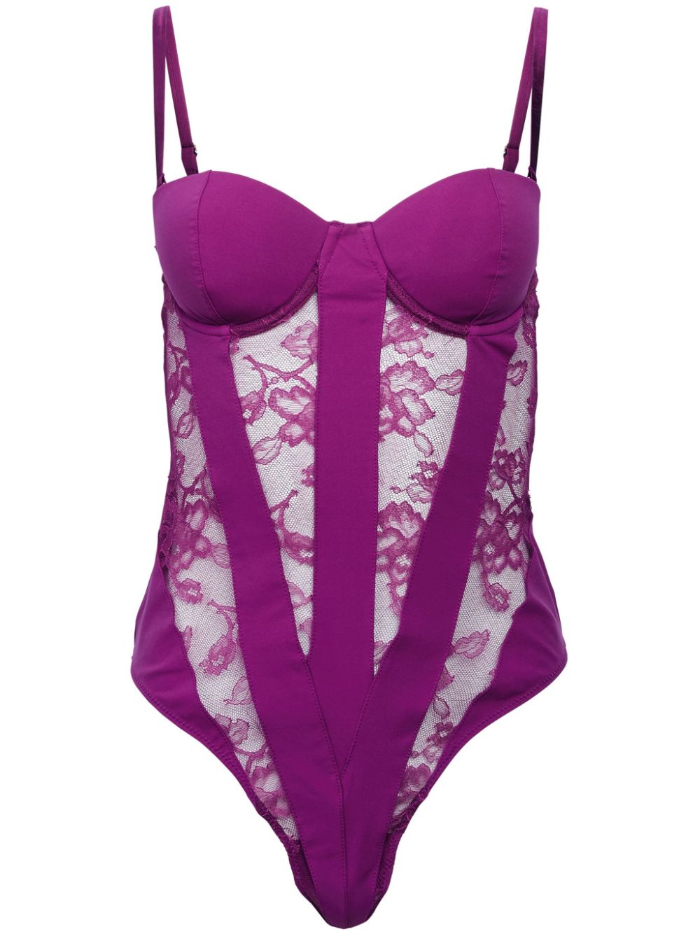 Semi-sheer floral-lace bodysuit - Pink