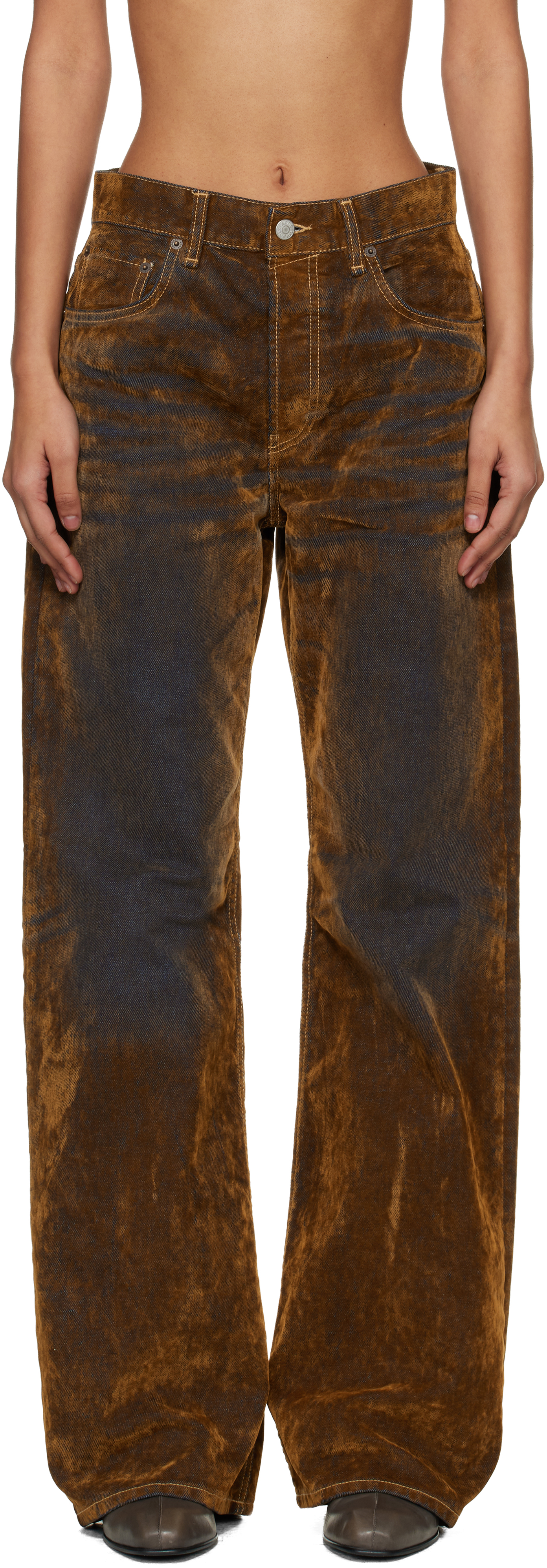 Brown 2021 Flocked Denim Jeans