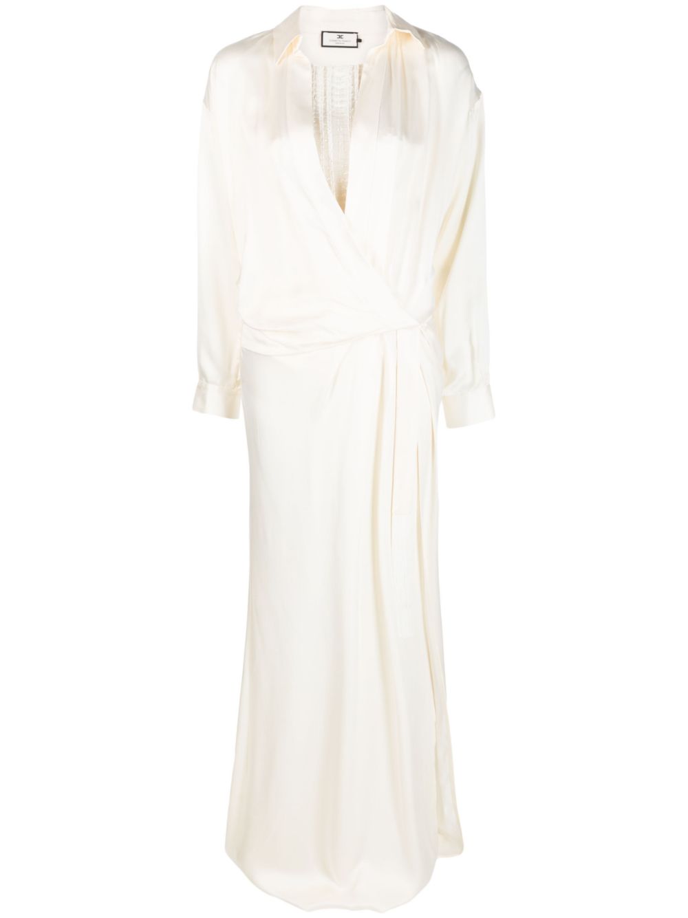 Embroidered-bodysuit silk wrap gown - Neutrals