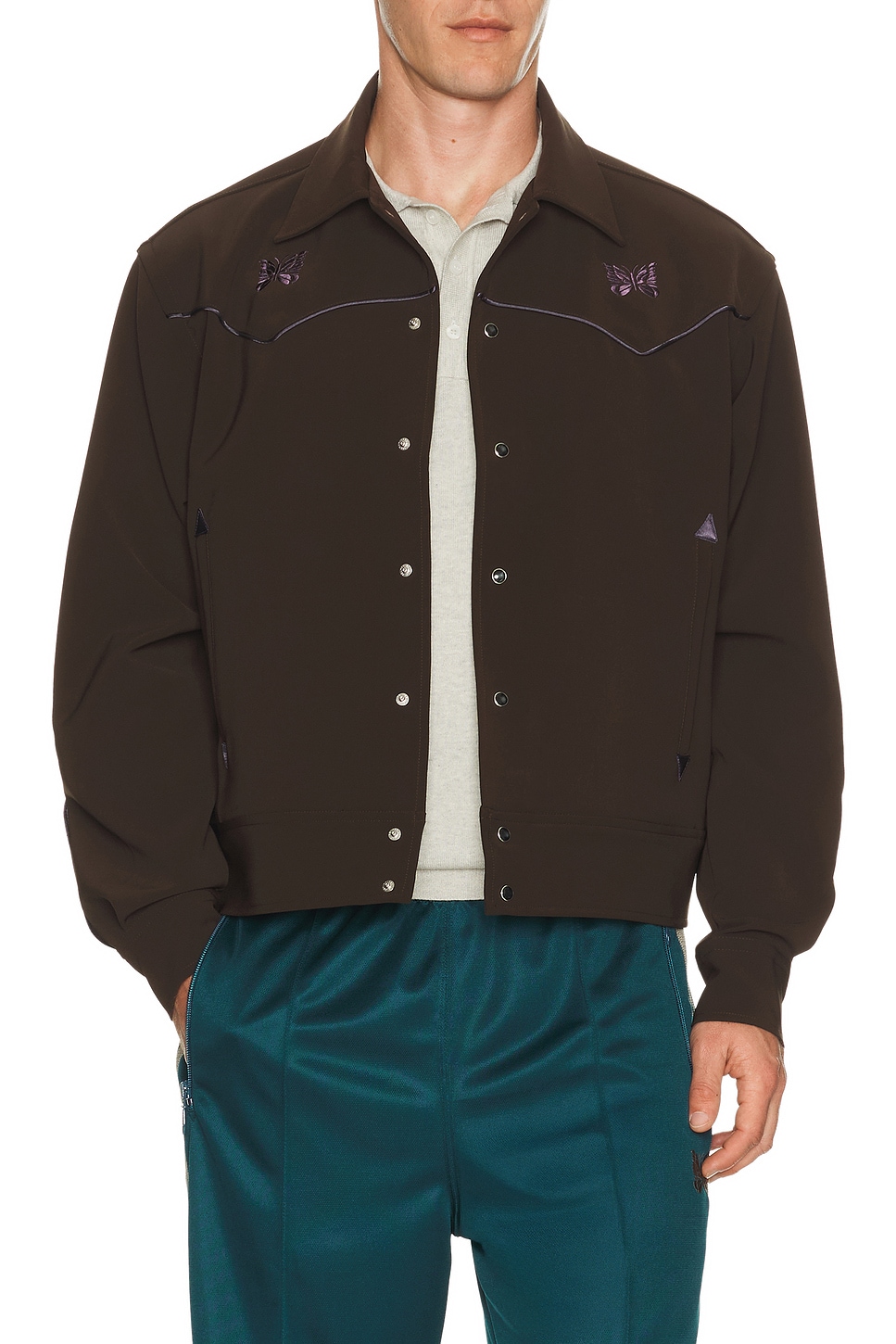 Needles Piping Cowboy Jacket Poly Double Cloth in Brown - Brown. L also in M
