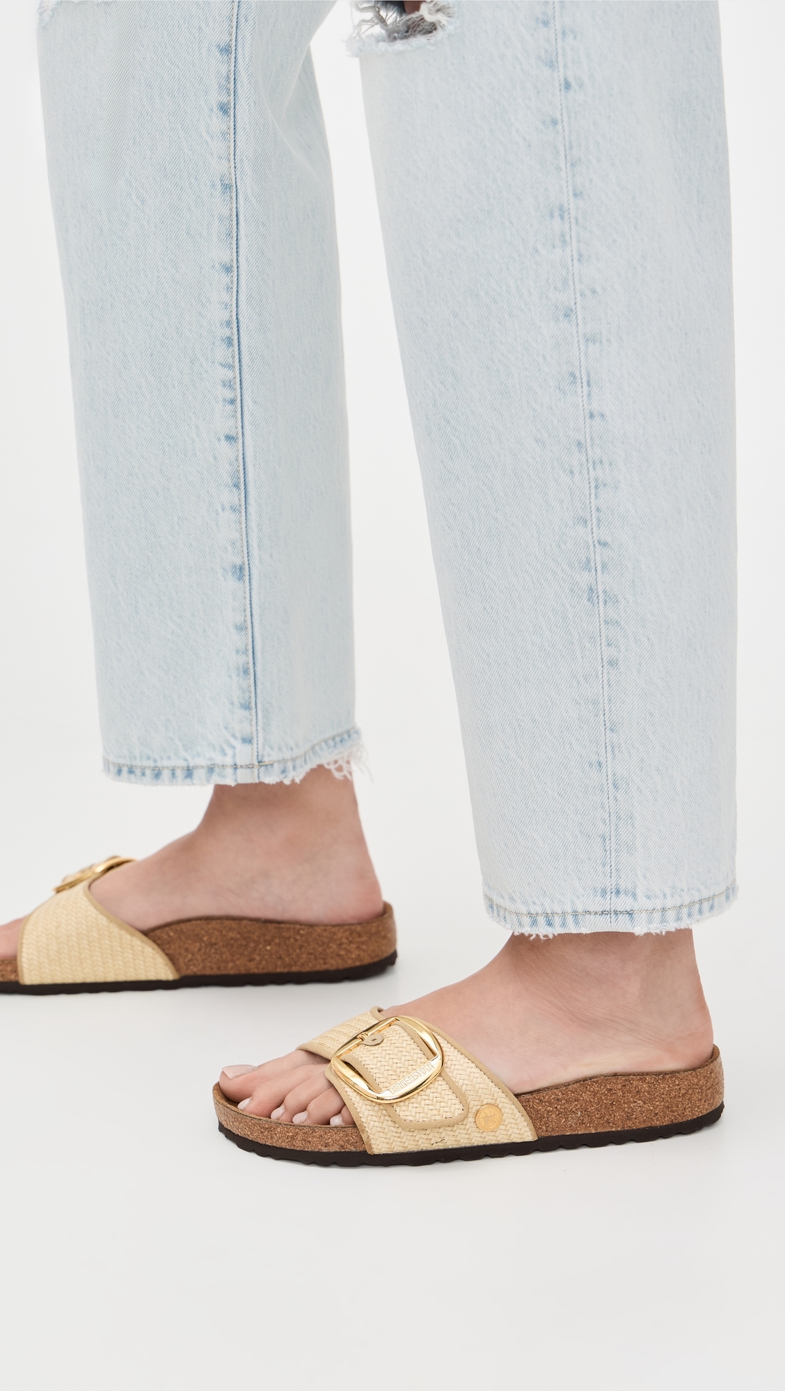 Madrid Big Buckle Raffia Sandals Natural