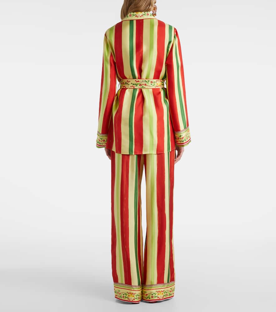Belted striped silk shirt
