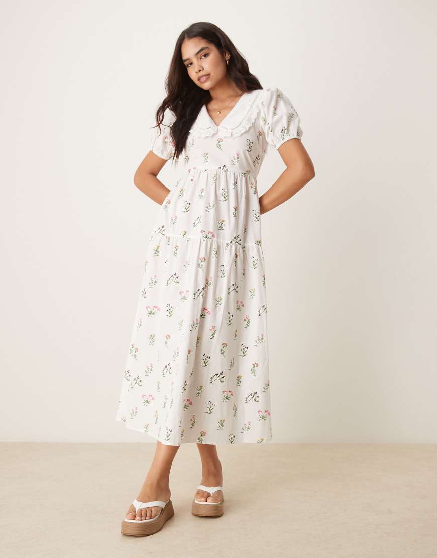 Collared prairie midi dress in white