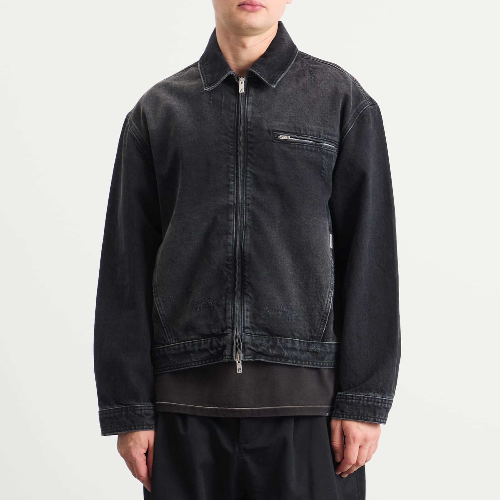 Men's Collared Denim Jacket Aged Black