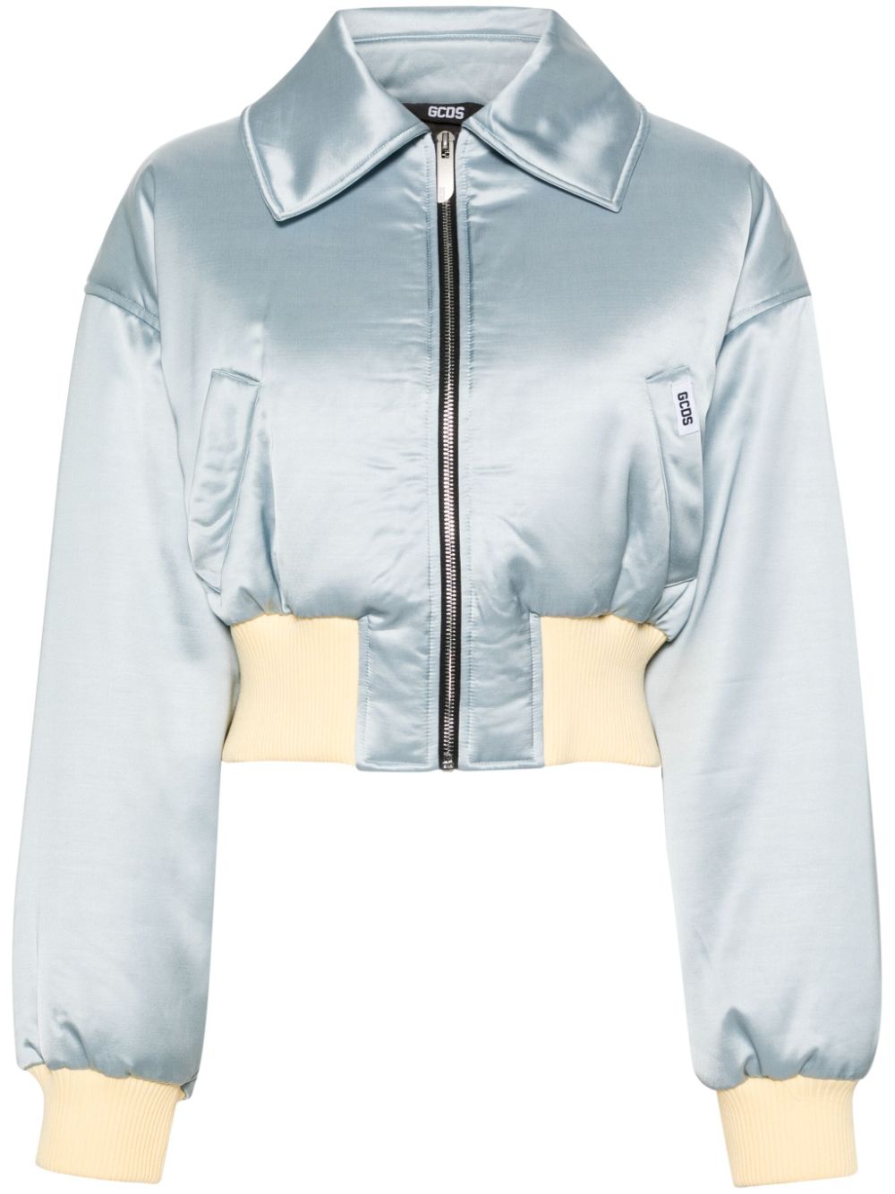 Logo-patch cropped jacket - Blue