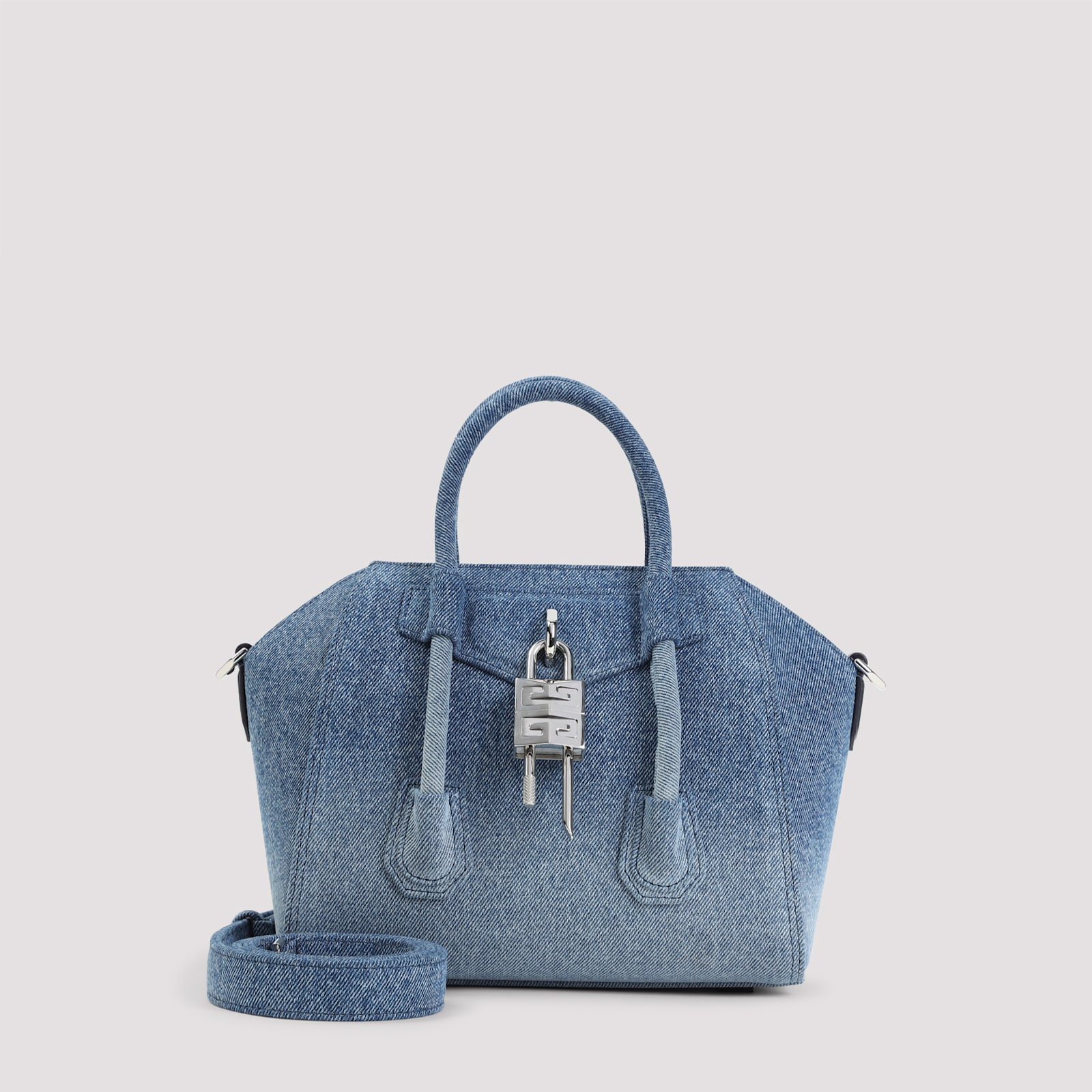 Denim Mini Antigona Lock Handbag