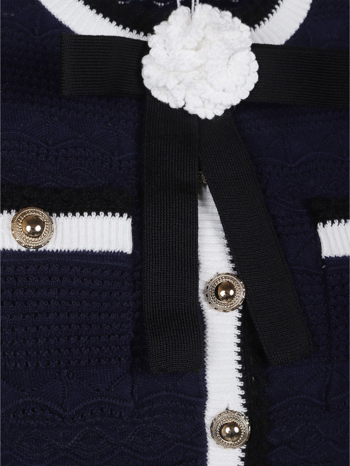 Navy Pointelle Knit Midi Dress