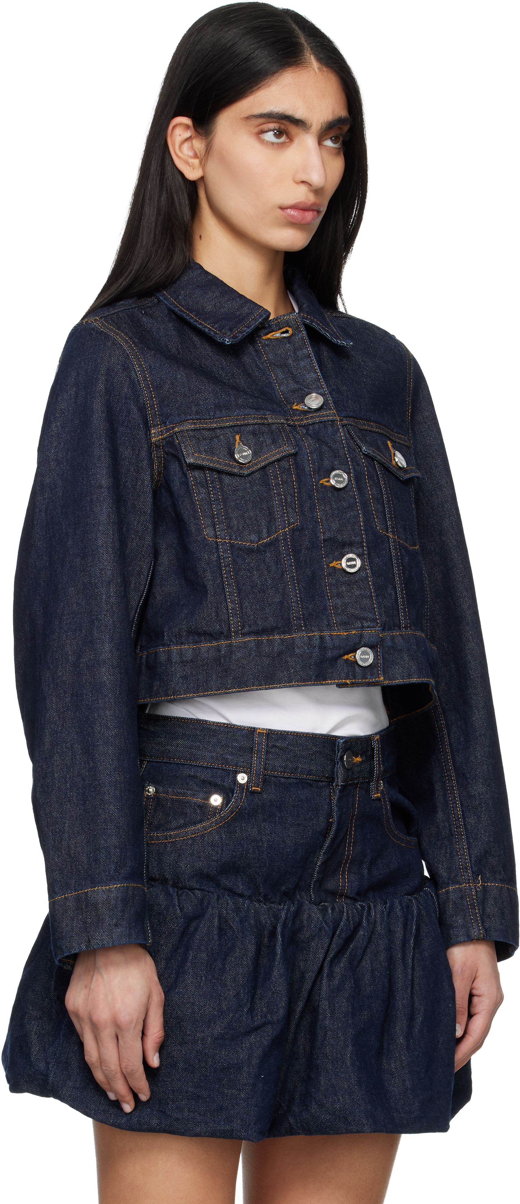 Navy Cropped Denim Jacket