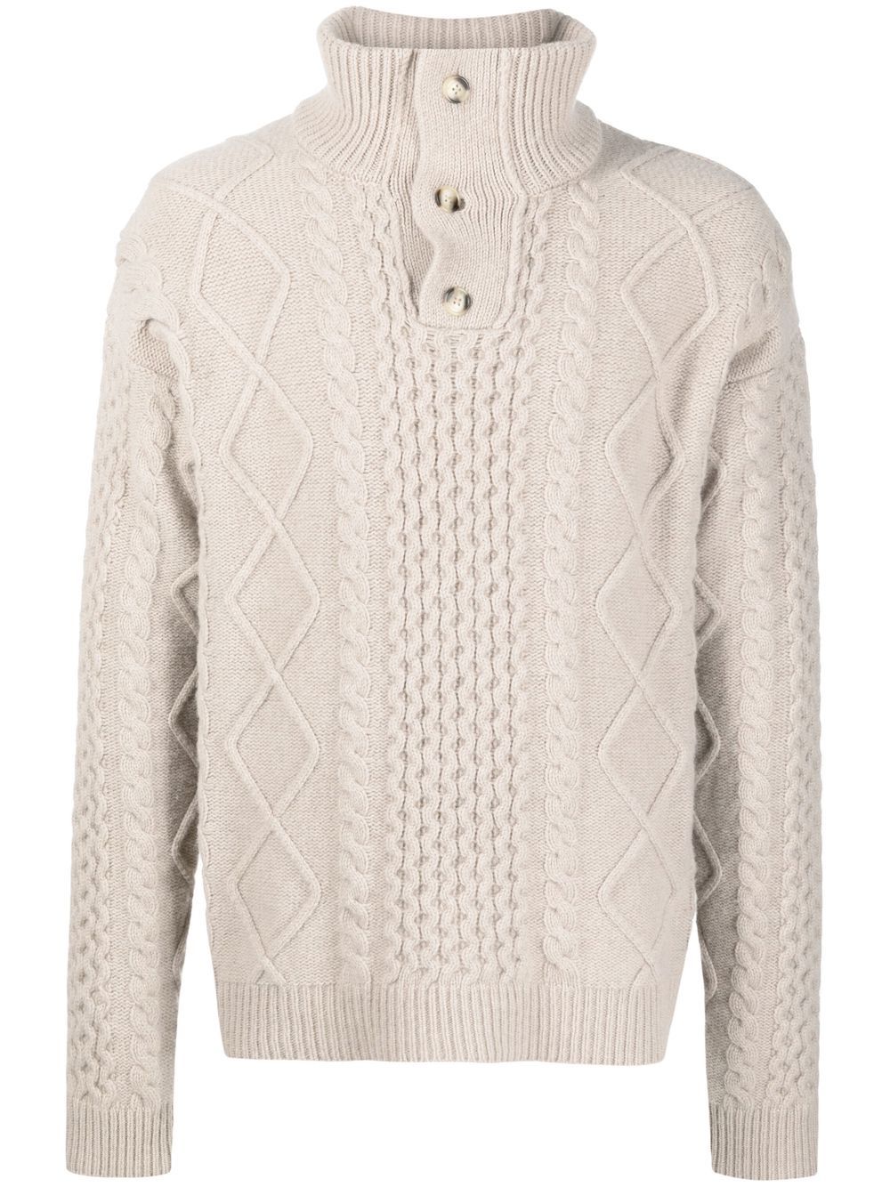 Button-collar cable-knit jumper - Neutrals