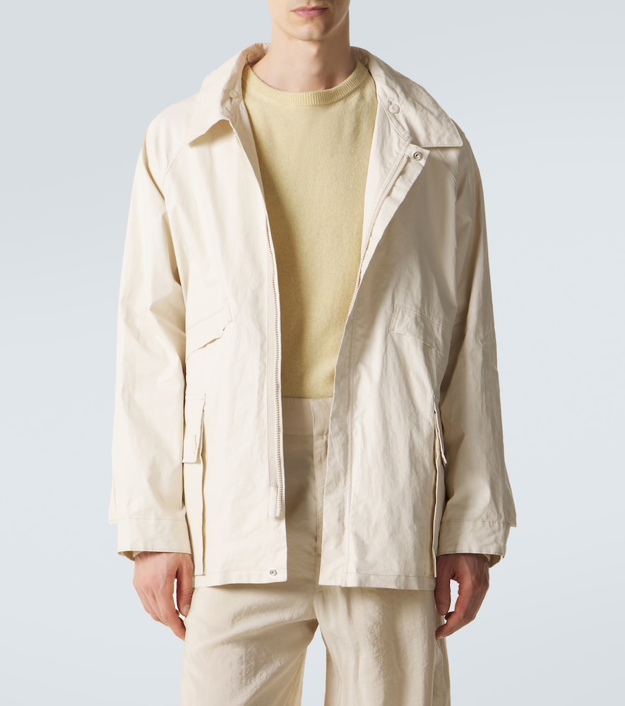 Hooded coated linen-blend raincoat