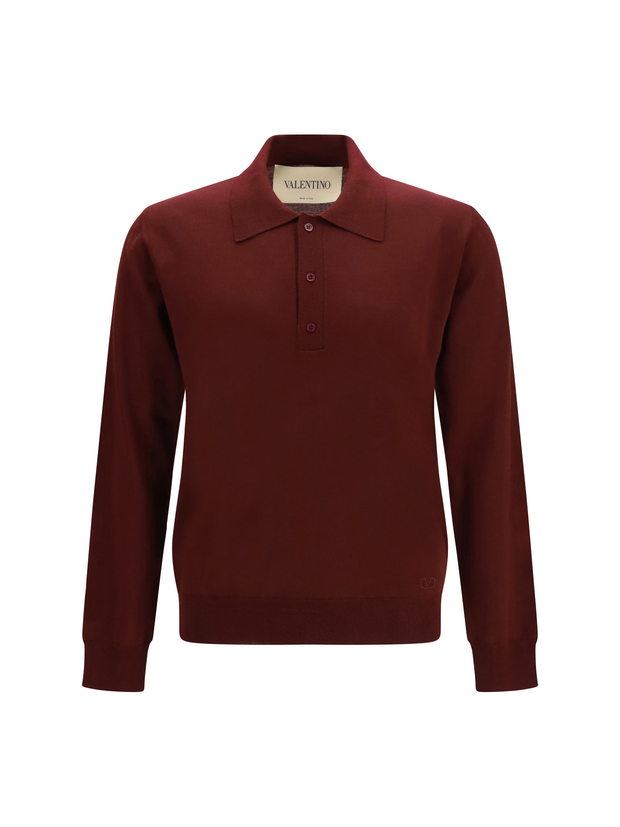 Merino Wool Long-Sleeve Polo — Burgundy